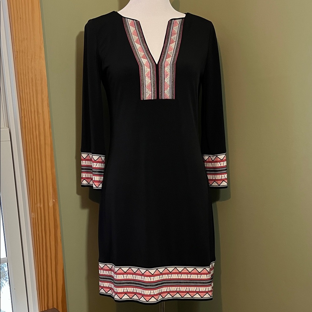 WHBM Black Geometric Trim Dress